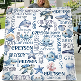 Customized Marine Animal Names Custom Blankets, Sea Turtle Swaddles, New Baby Gifts, Newborn Gifts